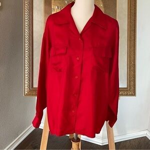 𝅺SELENE Paris Retro Crimson 100% Silk Top M